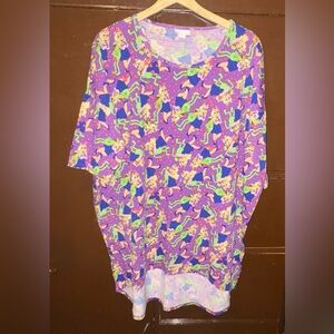 LuLaRoe Irma Tunic Top | Kermit & Miss Piggy Print | Purple | Size XL